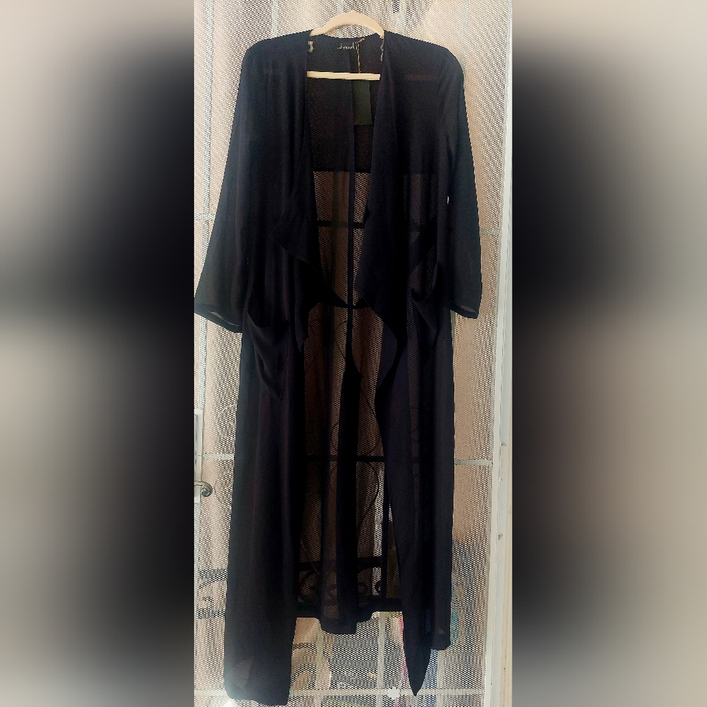 Chic Black Sheer Women's Long Coat/Jacket